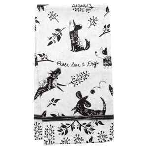 Dog Black & White Boho Tea Towel