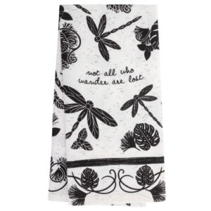 Dragonfly Black & White Boho Tea Towel