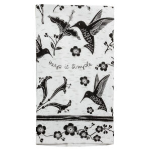 Hummingbird Black & White Boho Tea Towel