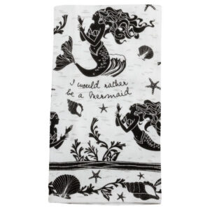 Mermaid Black & White Boho Tea Towel