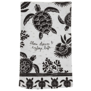 Sea Turtle Black & White Boho Tea Towel