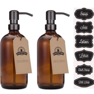 Amber Glass Bottles with Oil-Rubbed Bronze Dispenser