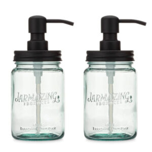 Blue Glass Mason Jars with Black Pump