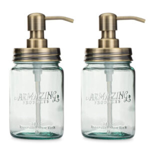 Blue Glass Mason Jars with Brass Pump