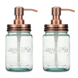 Blue Glass Mason Jars with Copper Pump