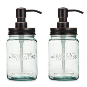 Blue Glass Mason Jars with Oil-Rubbed Bronze Pump