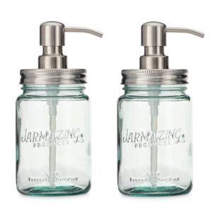 Blue Glass Mason Jars with Silver Pump
