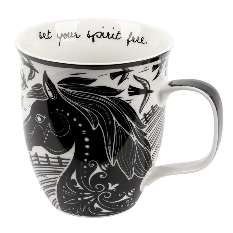 Horse Black & White Boho Mug