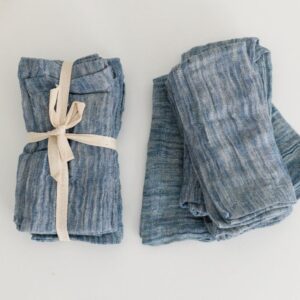 Blue Woven Cotton & Linen Slub Napkins Set