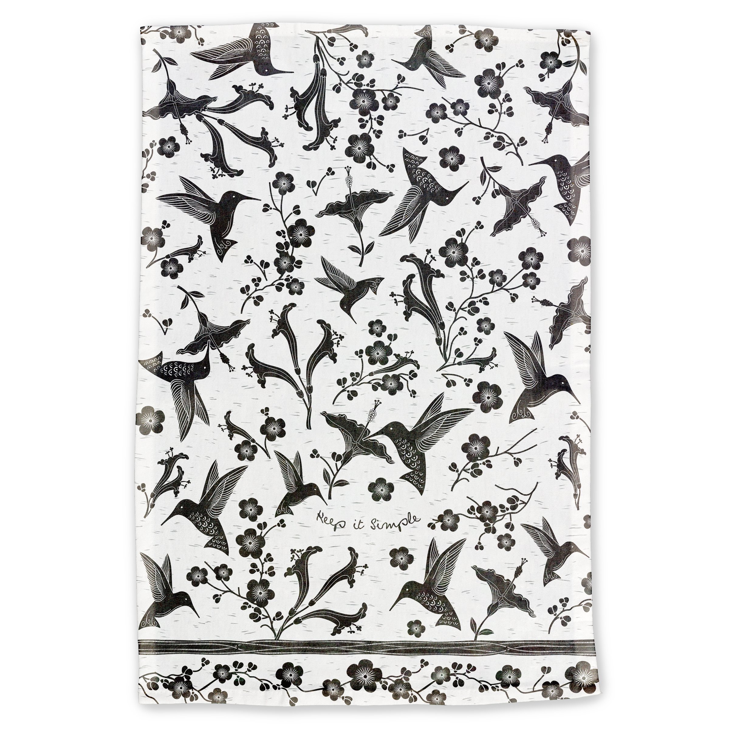 Hummingbird Black & White Boho Tea Towel - Image 2