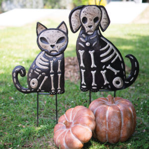 Set of Two Cat and Dog Skeleton Yard Picks