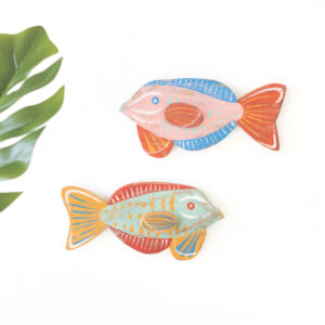 Set of Two Colorful Wood Fish Wall Art
