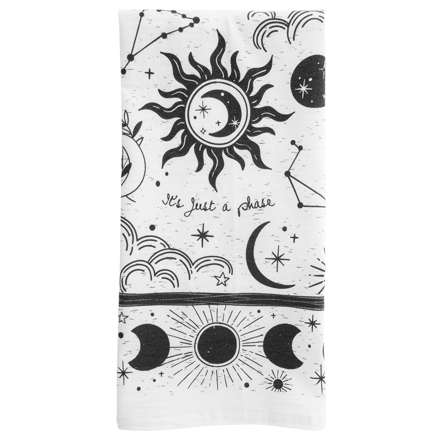 Celestial Black & White Boho Tea Towel