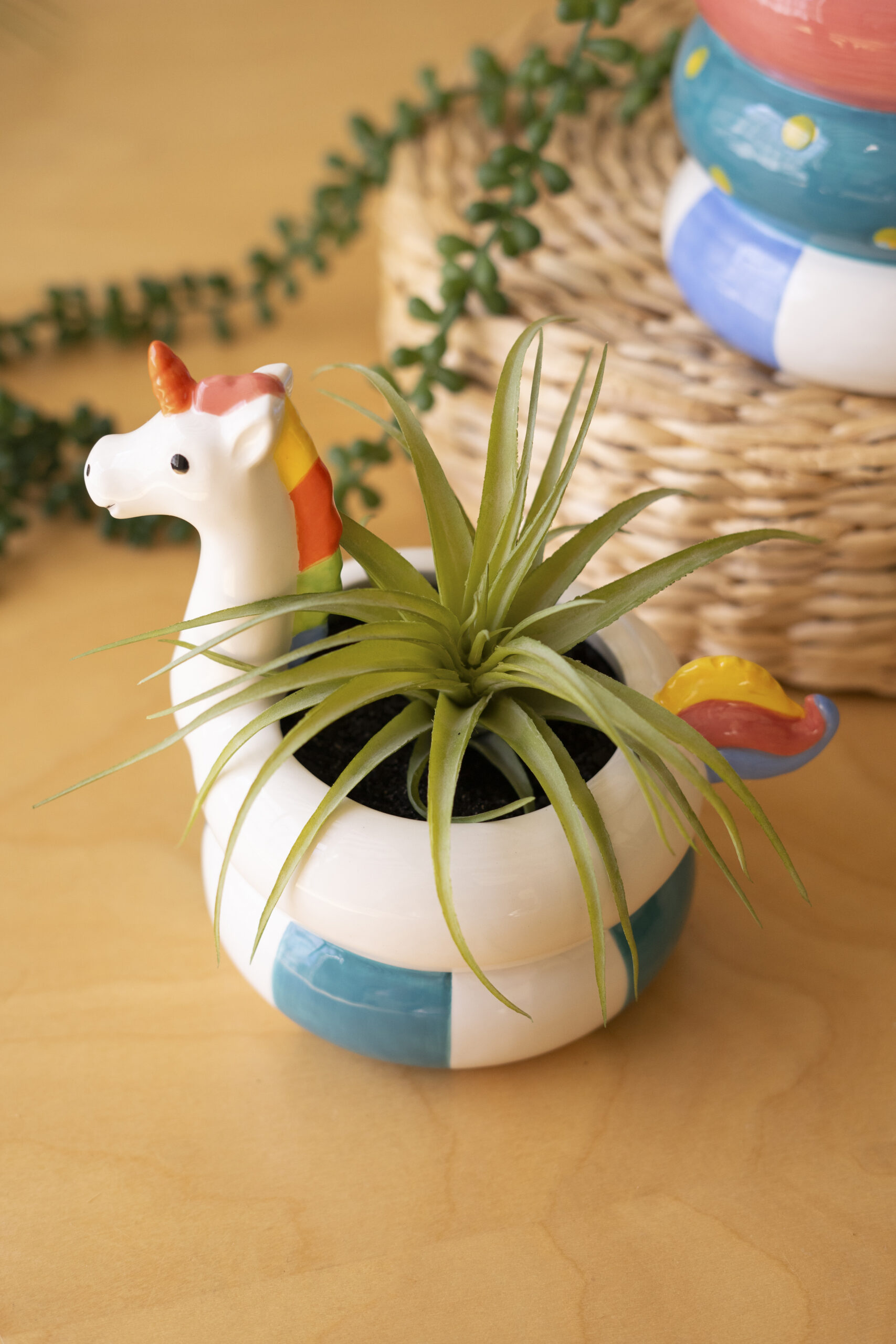 Set of Two Ceramic Flamingo and Unicorn Swiming Vases - Image 4