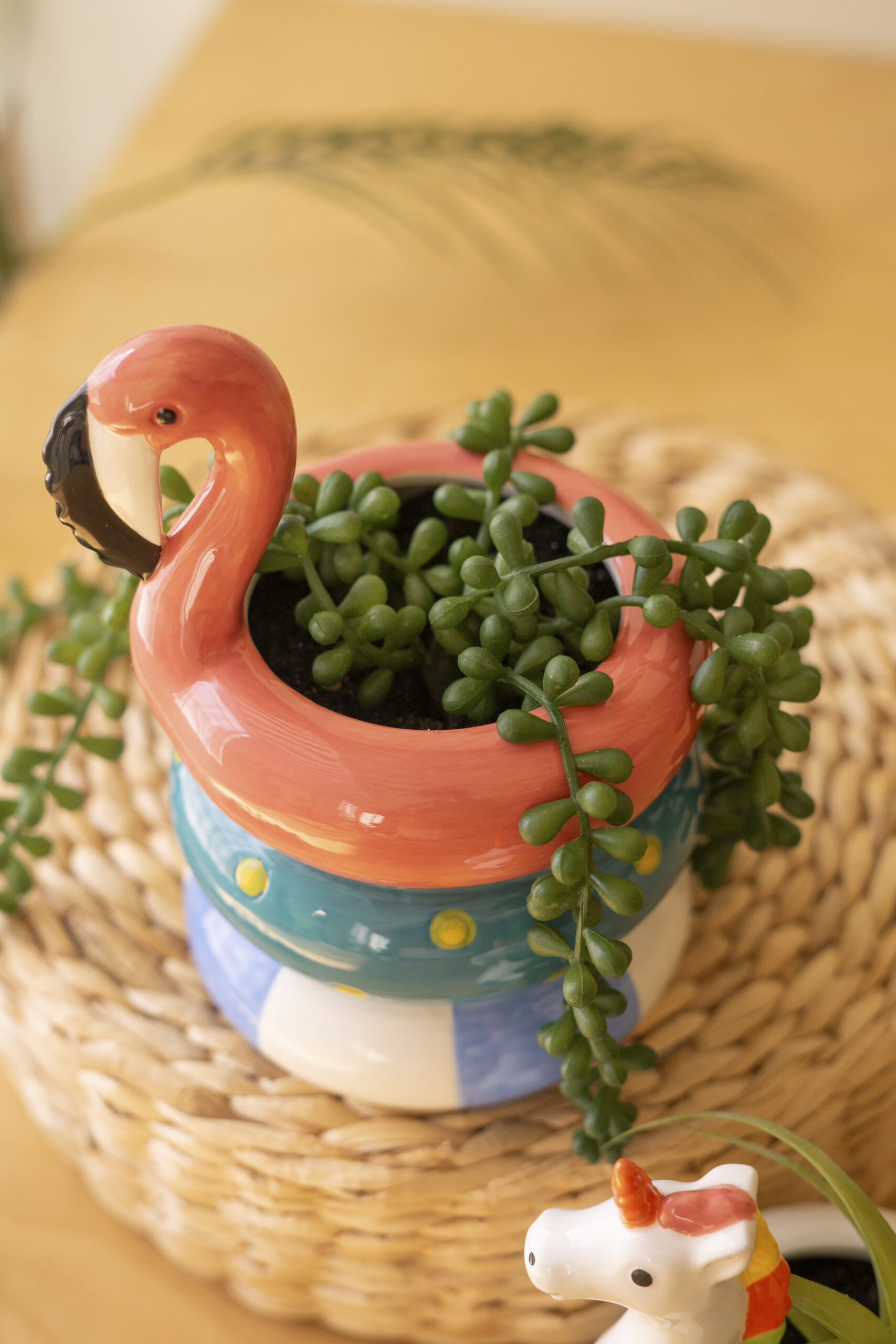 Set of Two Ceramic Flamingo and Unicorn Swiming Vases - Image 3