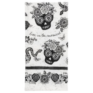 Sugar Skull Black & White Boho Tea Towel