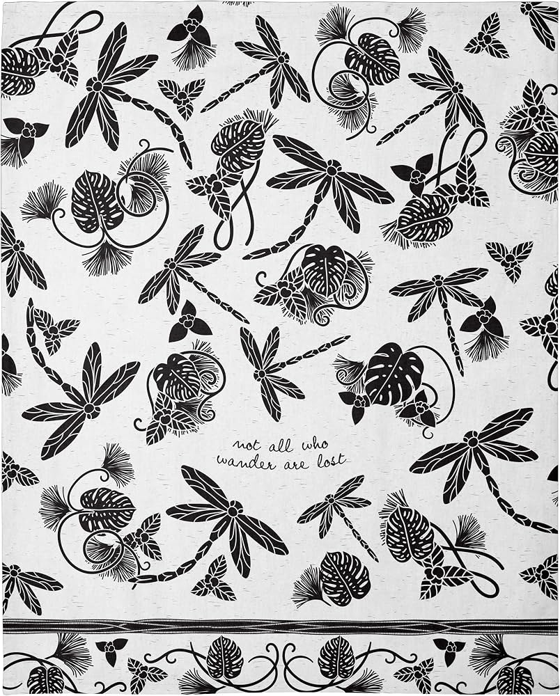 Dragonfly Black & White Boho Tea Towel - Image 2