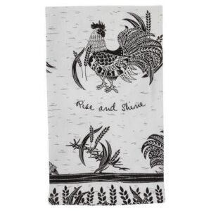 Rooster Black & White Boho Tea Towel