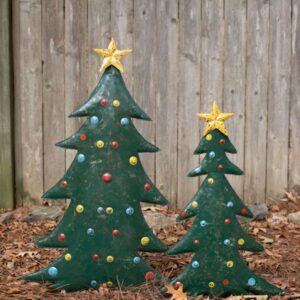 Set of Two Hand-hammered Metal Christmas Tree Yard Stakes