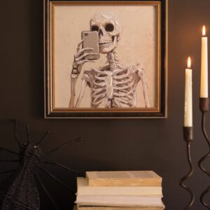 Framed Halloween Skeleton with Cell Phone Painting