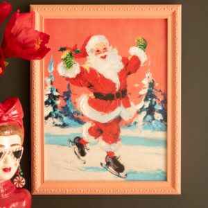 Framed Ice Skating Santa Painting