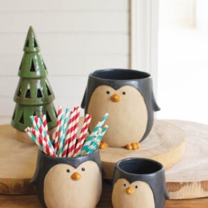 Set of Three Ceramic Penguin Planters