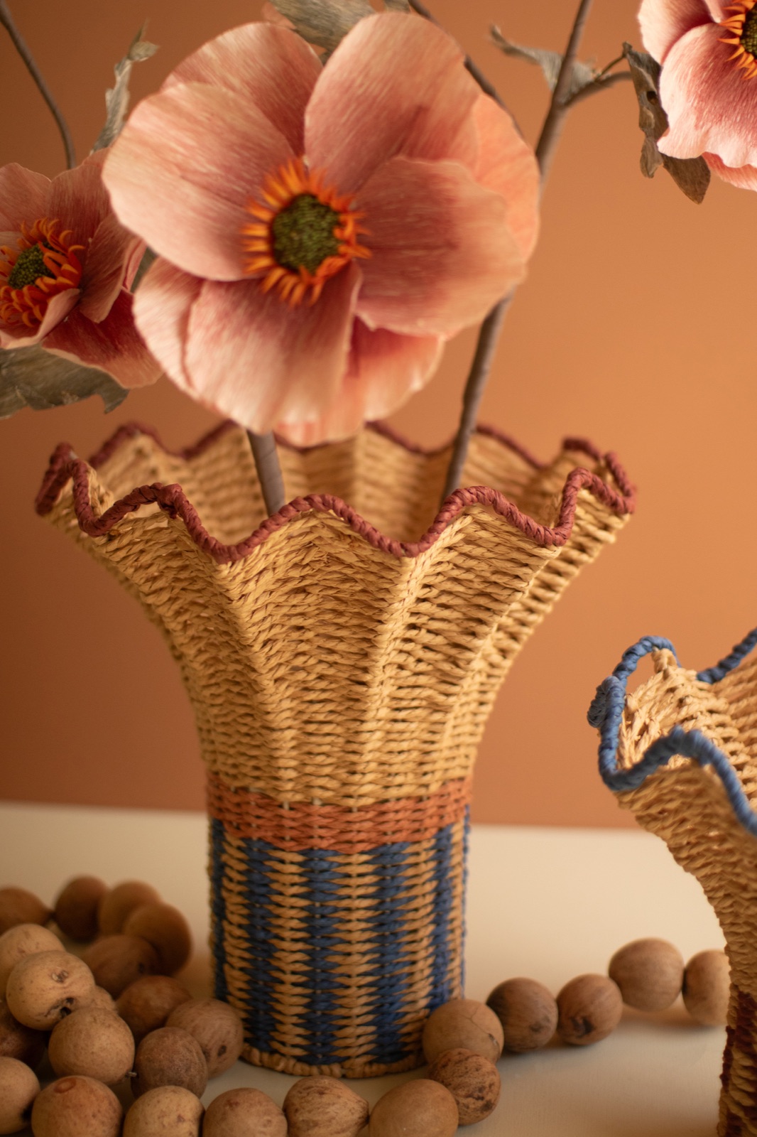 Set of Two Twisted Paper Vases with Ruffled Rims