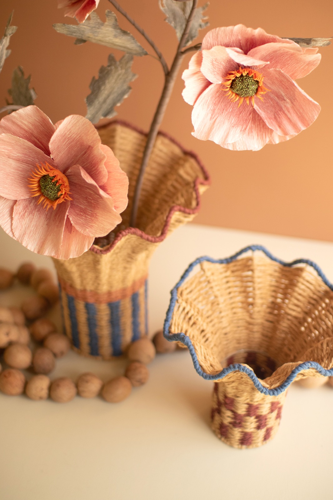 Set of Two Twisted Paper Vases with Ruffled Rims