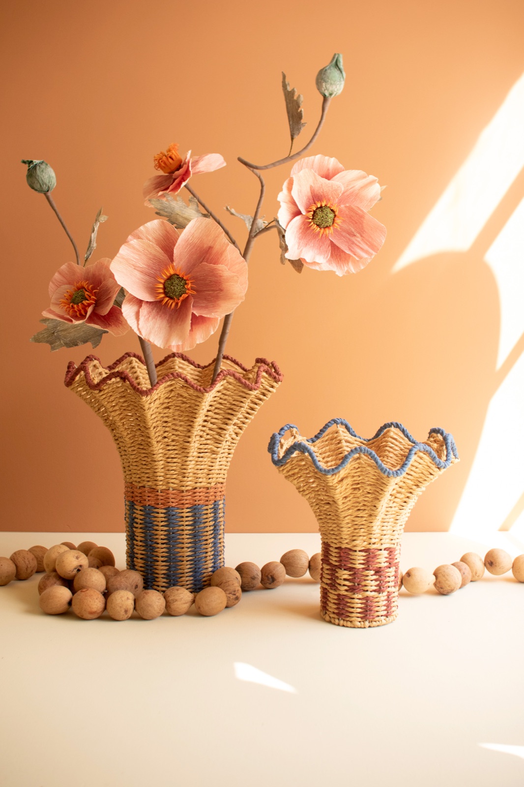 Set of Two Twisted Paper Vases with Ruffled Rims