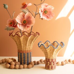 Set of Two Twisted Paper Vases with Ruffled Rims