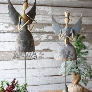 Set of Two Metal Angels Playing Musical Instruments