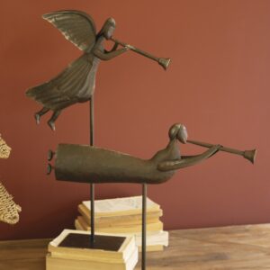 Set of Two Rustic Metal Folk Art Angels