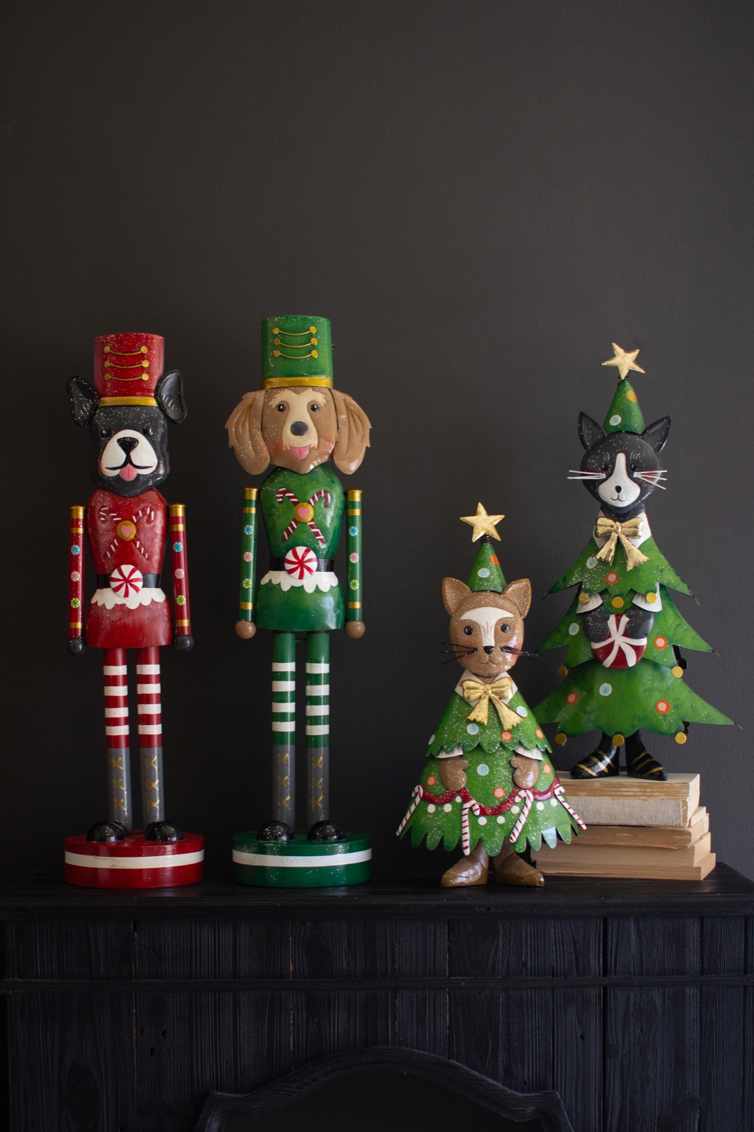 Set of Two Painted Metal Cat Christmas Trees