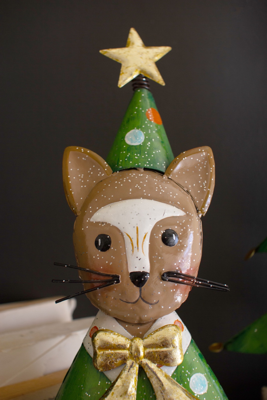 Set of Two Painted Metal Cat Christmas Trees
