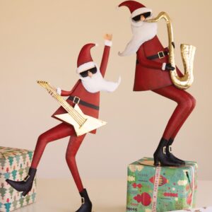 Set of Two Painted Metal Santa Musicians