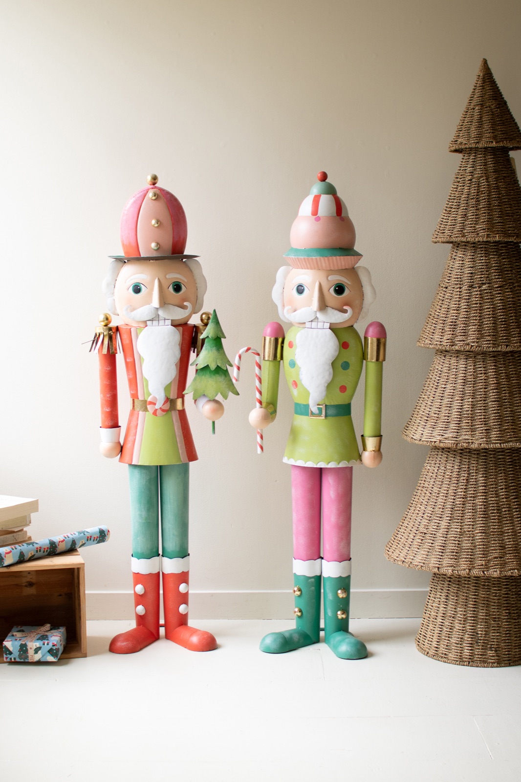 Set of Two Life Size Painted Metal Nutcrackers