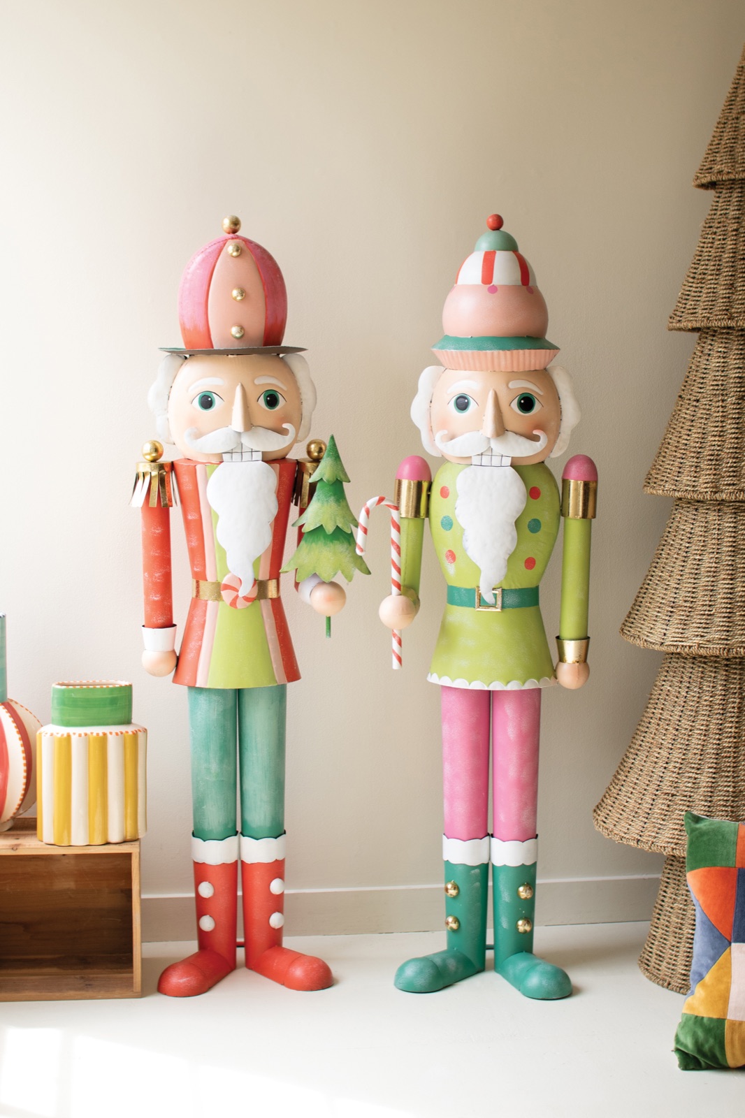 Set of Two Life Size Painted Metal Nutcrackers
