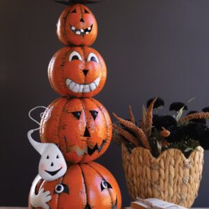 Four Stack Painted Jack-o-lantern with Witch Hat