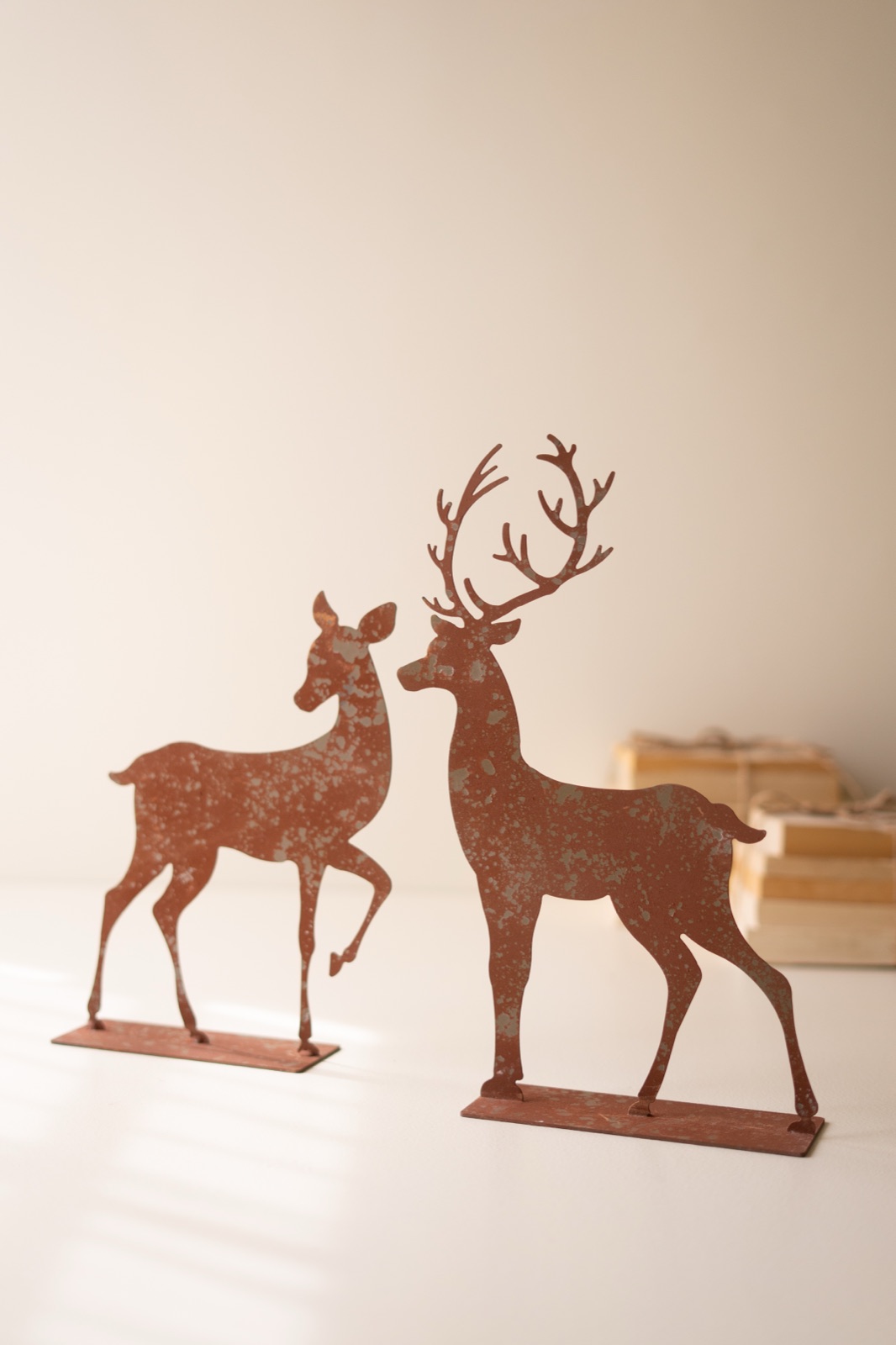 Set of Four Rustic Metal Christmas Trees and Reindeer
