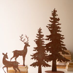 Set of Four Rustic Metal Christmas Trees and Reindeer