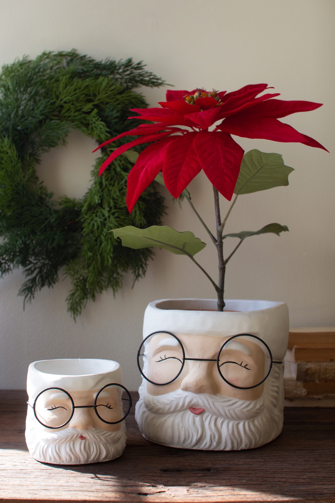 Set of Two Concrete Santa Planters