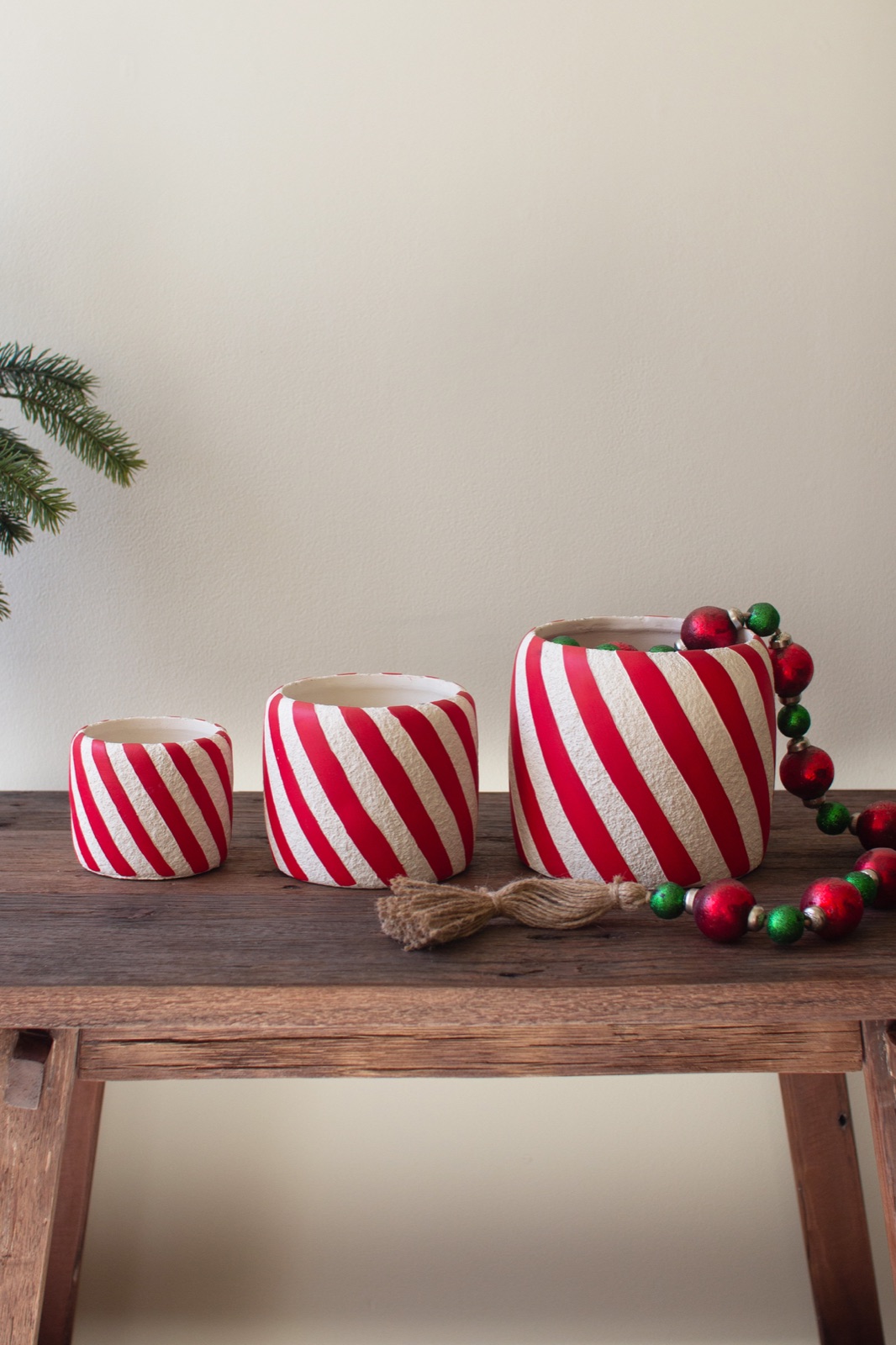 Set of Three Concrete Candy Cane Planters