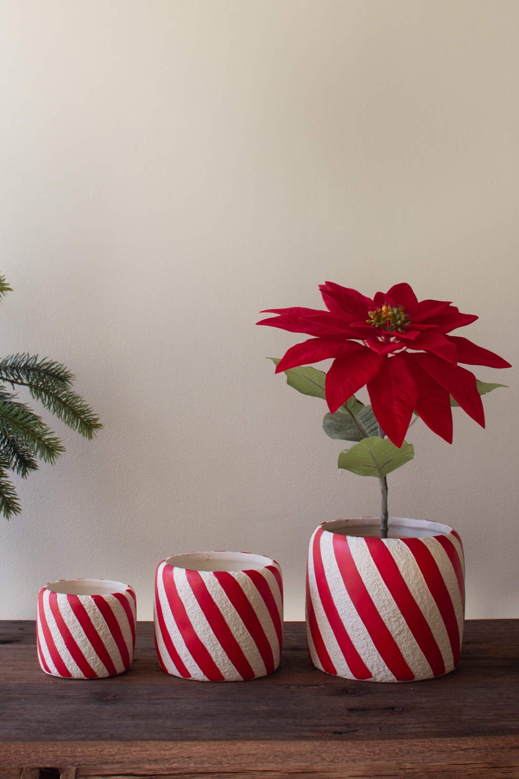 Set of Three Concrete Candy Cane Planters