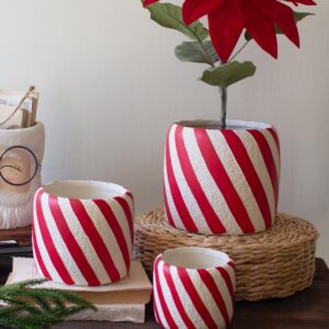 Set of Three Concrete Candy Cane Planters