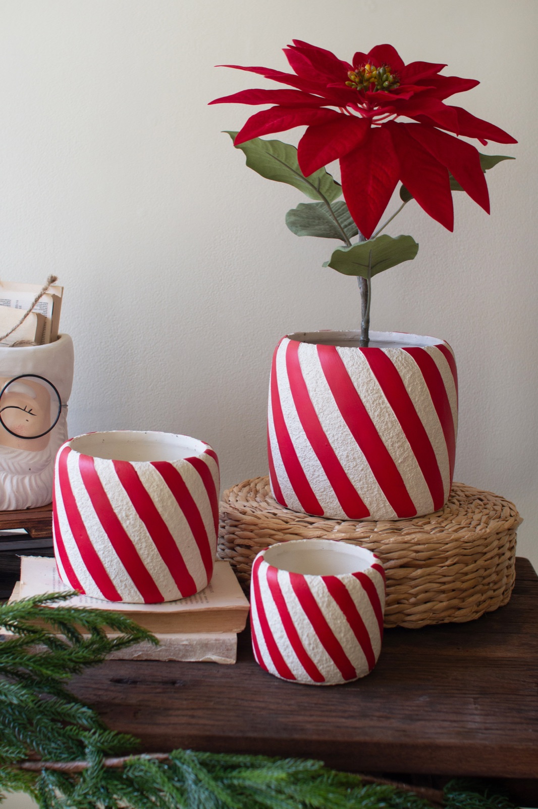 Set of Three Concrete Candy Cane Planters