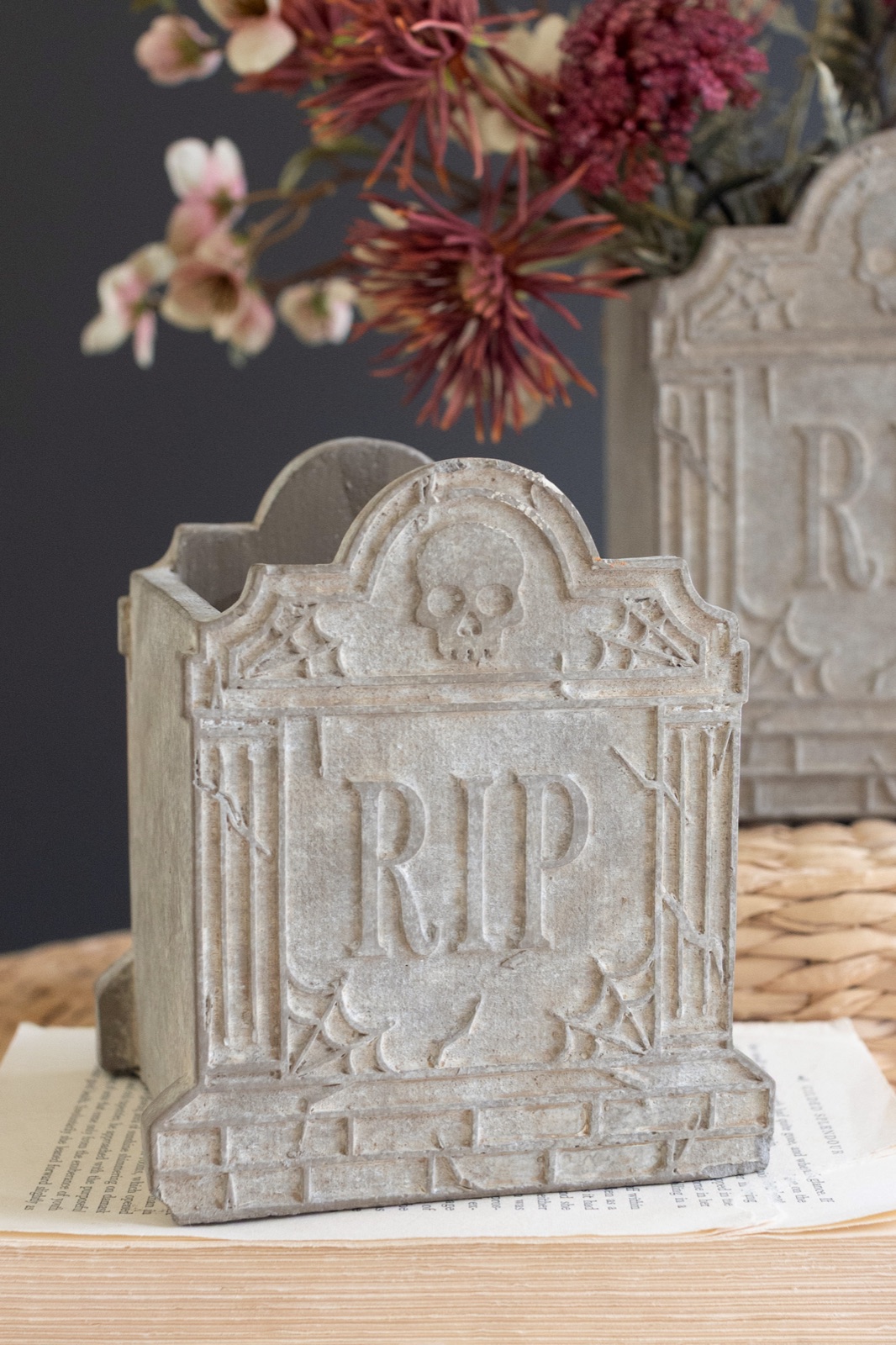 Set of Two Halloween Cement Rip Planters