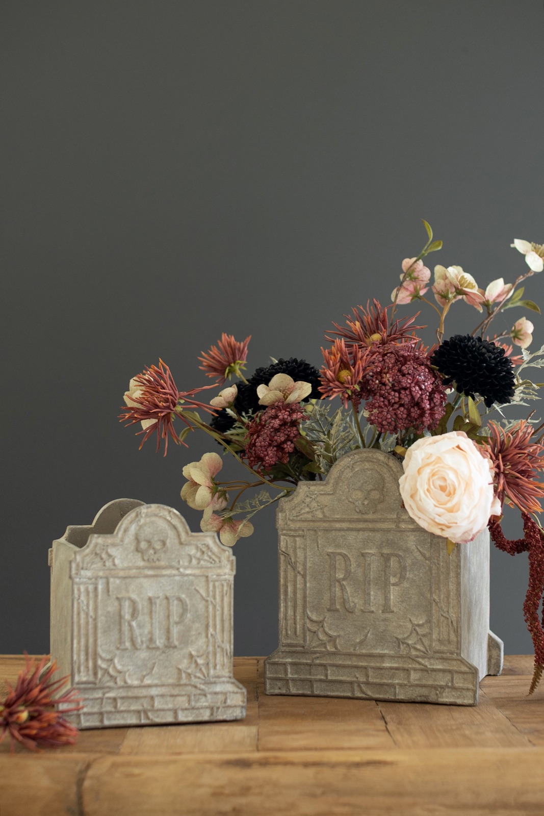 Set of Two Halloween Cement Rip Planters
