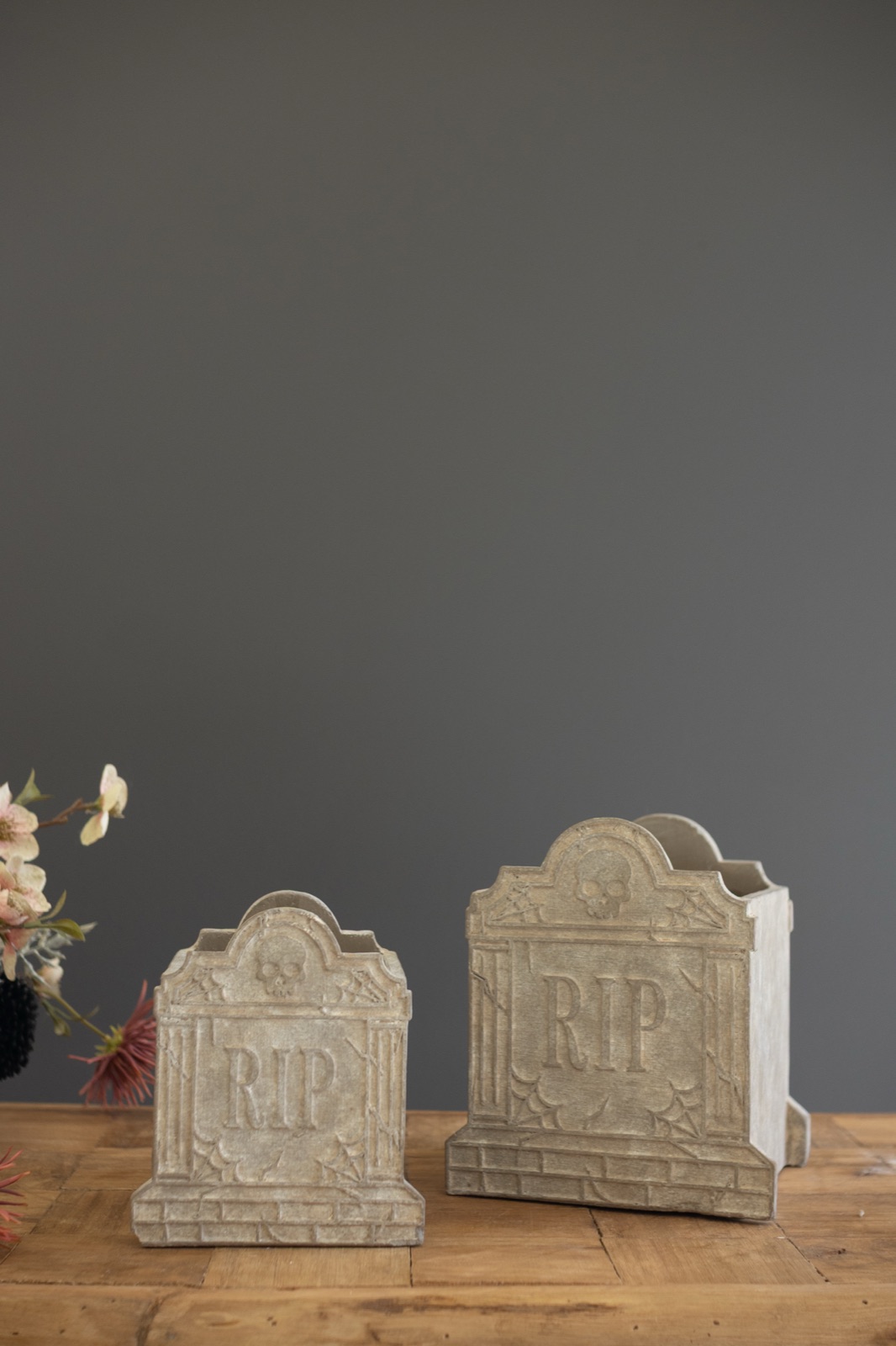 Set of Two Halloween Cement Rip Planters