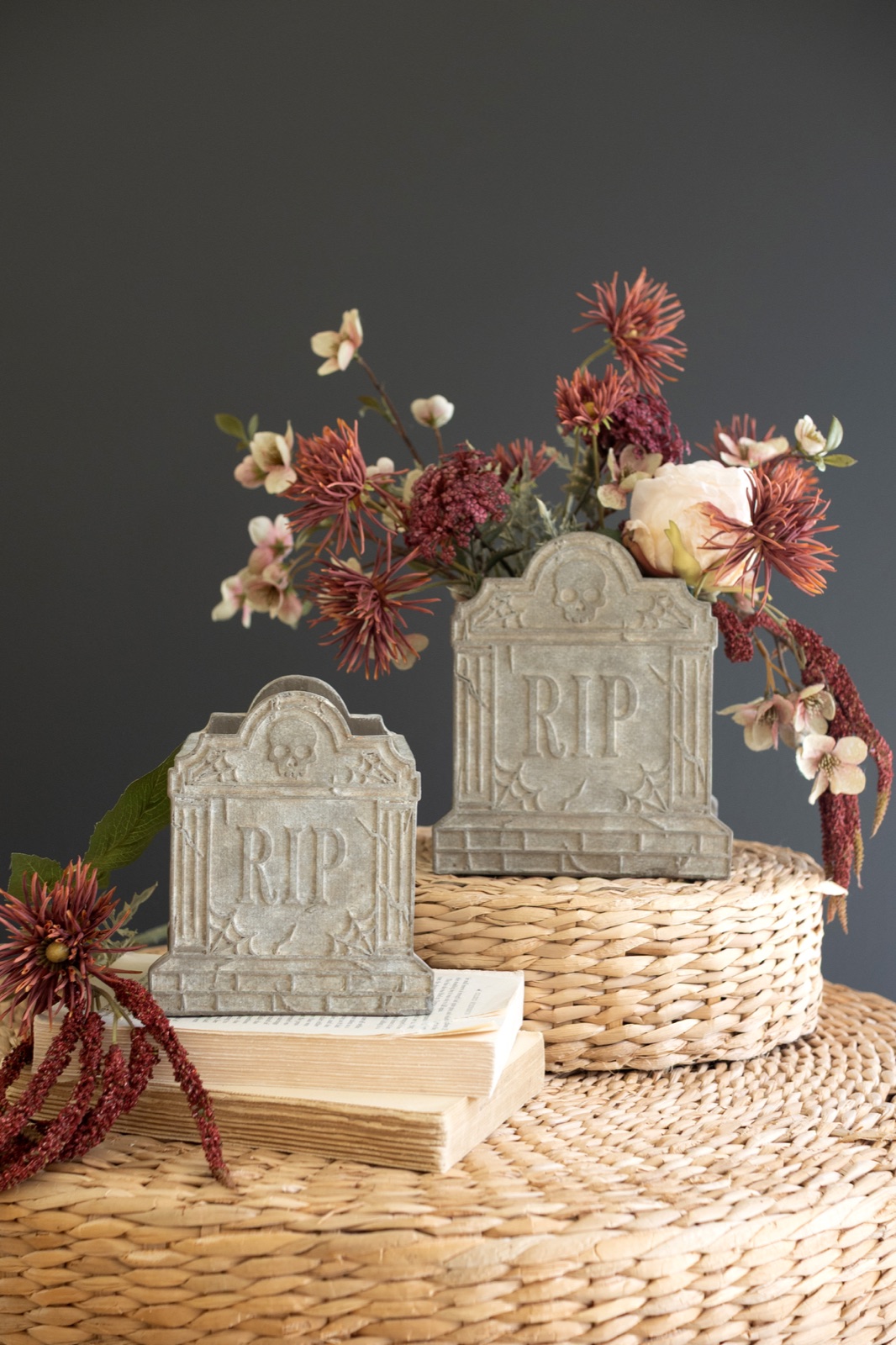 Set of Two Halloween Cement Rip Planters