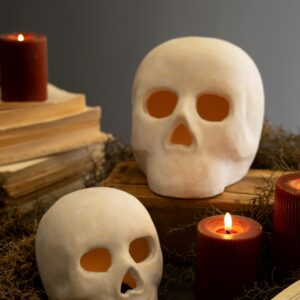 Set of Two Cement Halloween Skulls